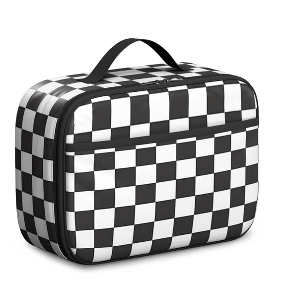 Black and White Checkered Pattern Insulated Lunch Bag Teens,Bento School Lunch Bag for Teens for Work,Picnic or Travel 10.6x7.7x4.3 Inches,12 Can Capacity