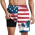 thumbnail image 2 of Mens Swim Trunks with Compression Liner, 4th of July 2-in-1 Americans Flags Print Beach Shorts, Quickly Dry Elastic Waist Drawstring Board with Pocketed, 2 of 6