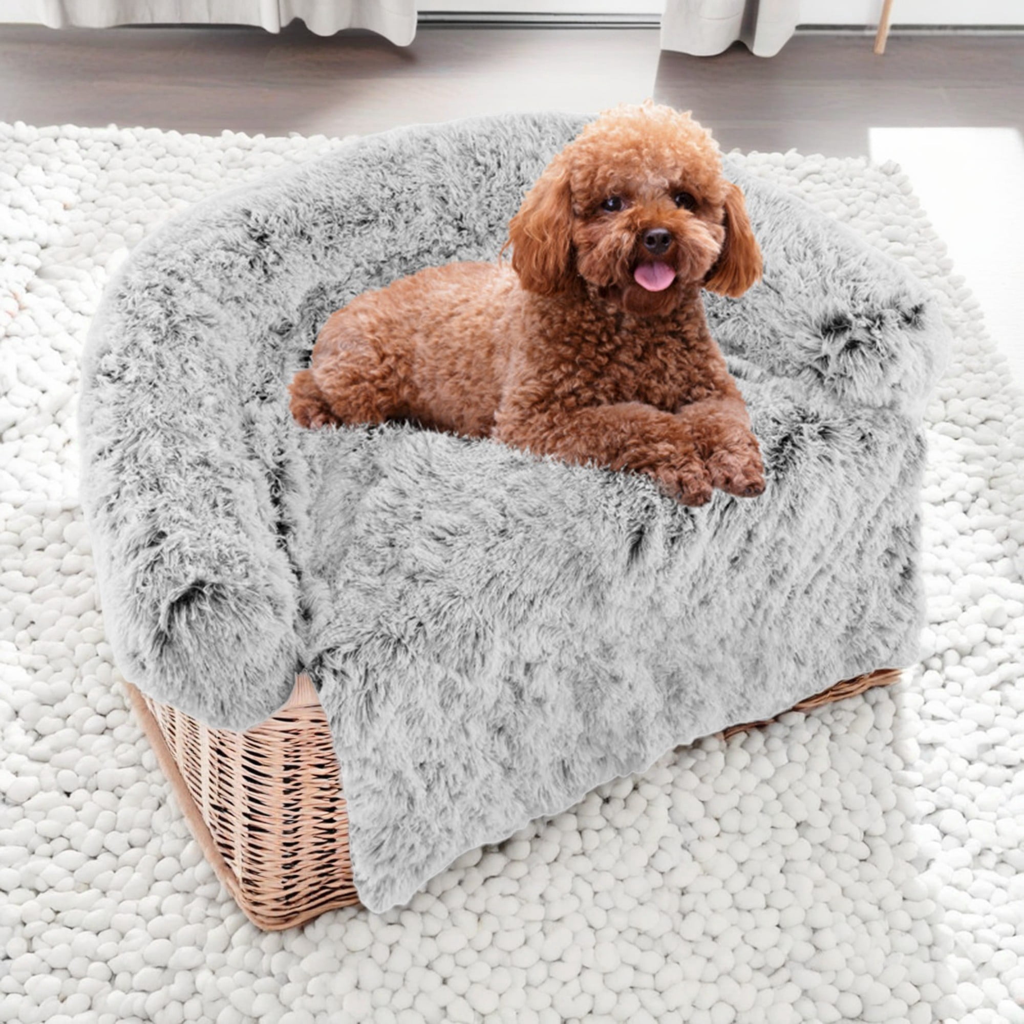resenkos 47" Dog Bed for Couch, Calming Dog Beds for Large Dogs, Fluffy Plush Bed for Pets, Anti Anxiety Dog Bed with Removable Cover, Grey-L