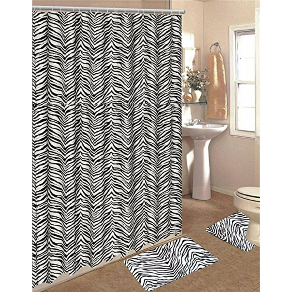 15 Piece Zebra Animal Print Memory Foam Bath Rug Set Bathroom Rugs with