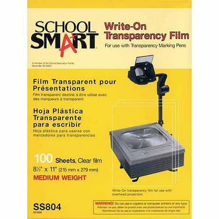 Overhead Copier Transparency Film - School Smart 8-1/2 x 11 in Heavy-Weight Write-On Transparency Film, Pack of 100, Clear