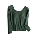 thumbnail image 2 of Women's Built-In Bra Long Sleeve Round Neck Solid Color T-Shirt Top Tee Seamless Comfort Casual Everyday Wear Basic Layering Piece | CSEONE,Green L, 2 of 8
