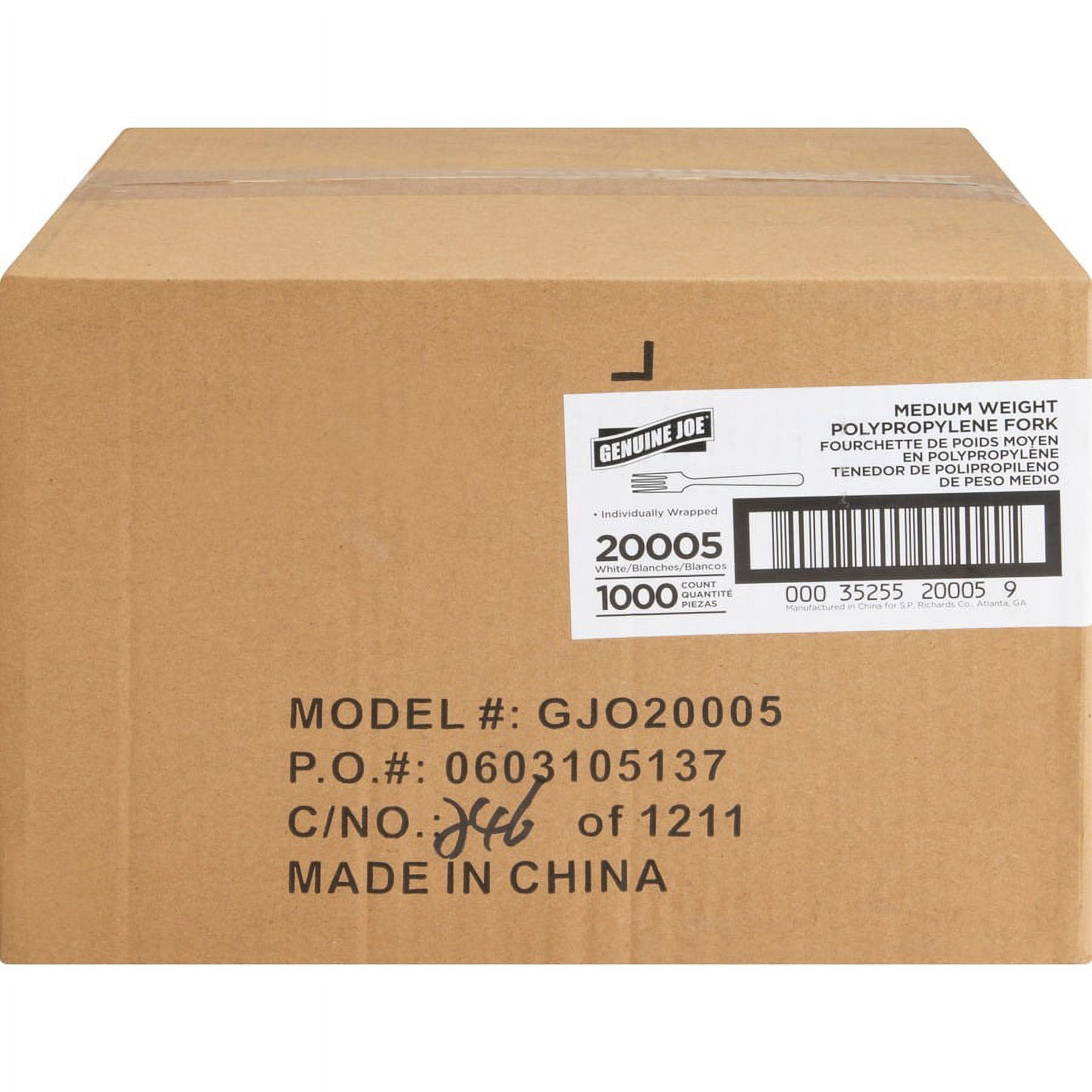 Genuine Joe Individually Wrapped Fork - 1 Piece(s) - 1000/carton - Fork - 1 X Fork - Disposable - Polypropylene - White