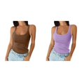 thumbnail image 1 of 2 Pack(Purple 1PCS & Coffee 1PCS) Multipack 3X Womens Tops Women Spaghetti Strap Neck 1X Top Ribbed Tank Tops Slim Fitted Camisole Basic Sleeveless Layering Shirts, 1 of 4