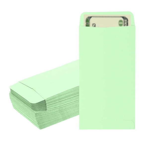 Uxcell Money Envelope, 100 Pcs 6.5" x 3.5" Cash Holder for Checks Coins, Light Green