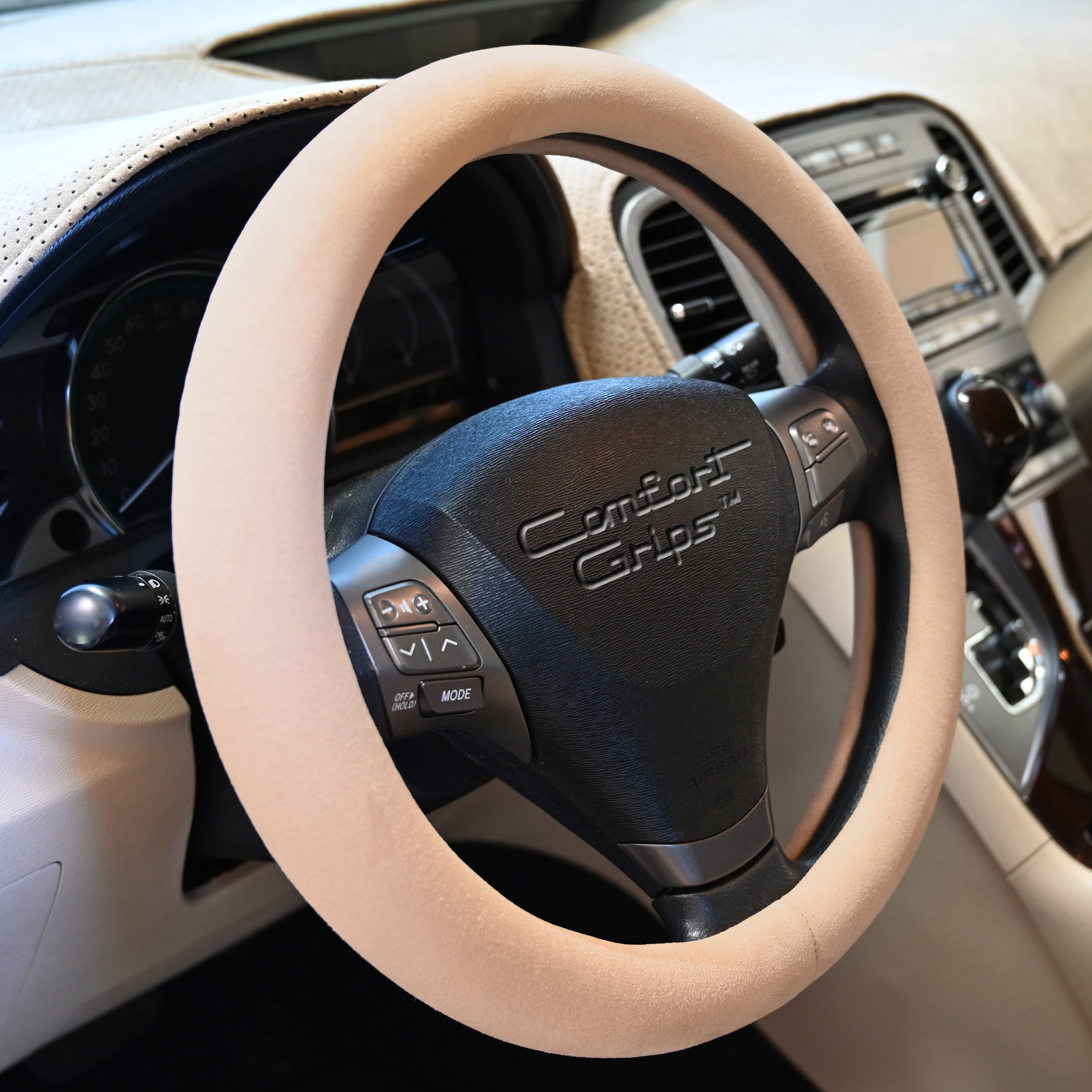 Dash Designs Comfort Grips Ultra Plush, Tan, 14.5"-15.4", Memory Foam Steering Wheel Cover