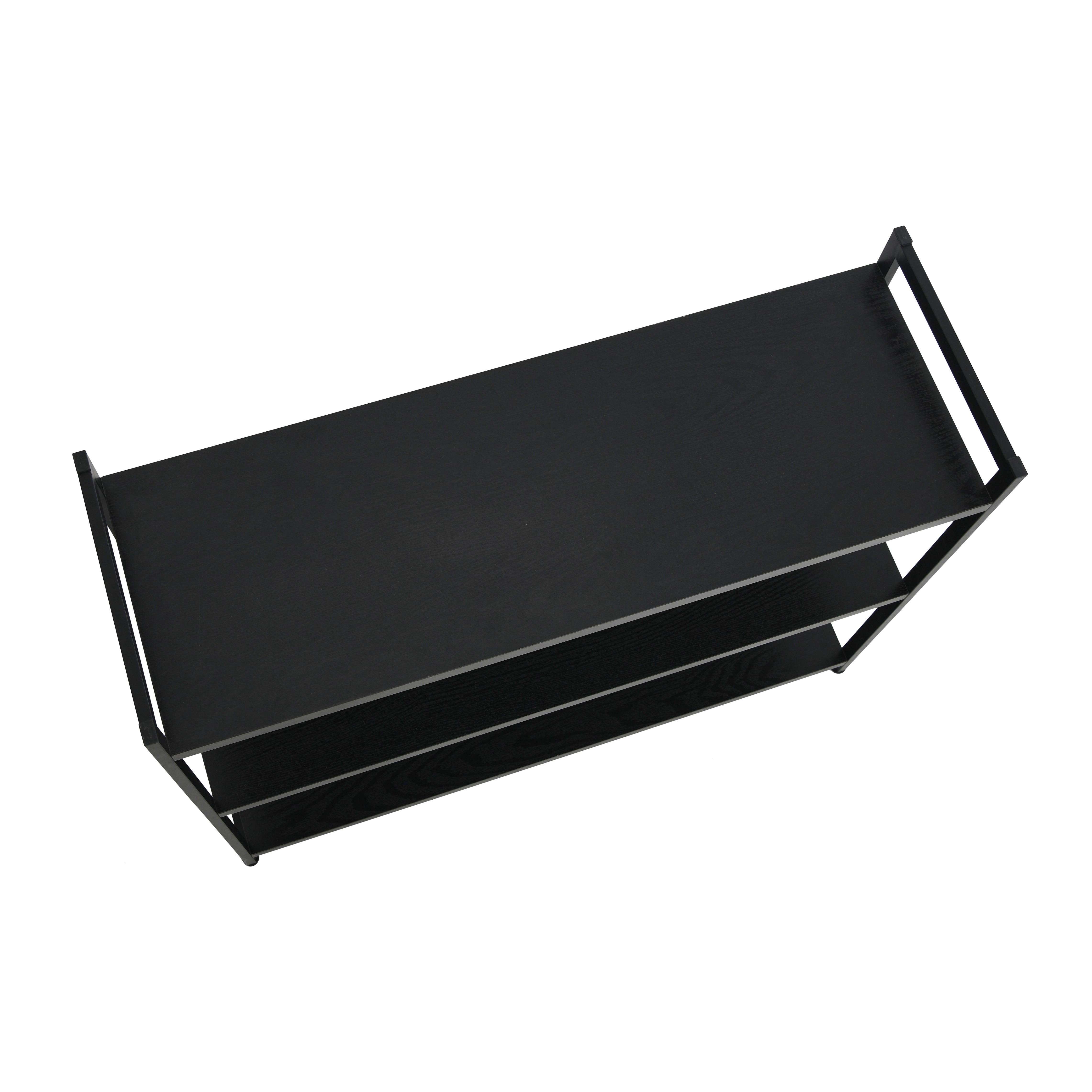 Household Essentials 3 Tier Black Oak Bookshelf, Black Oak Wood and Black Metal, Chic and Industrial Bookshelf