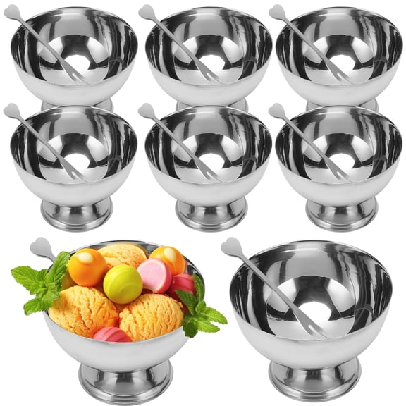 8PCS Stainless Steel Dessert Cups, Metal Dessert Bowls with Forks, Reusable Salad Serving Bowls, Tasting Sauce Cups, Decorative Ice Cream Containers for Homes, Parties, 5.4oz