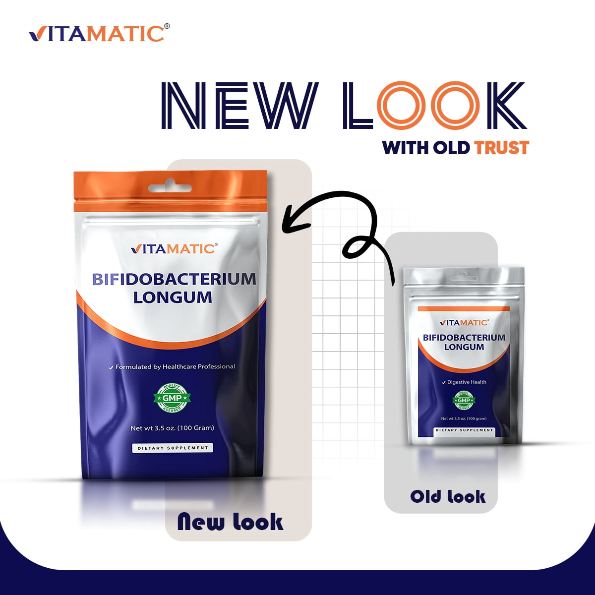 Vitamatic Bifidobacterium Longum Probiotic Powder Digestive Support Gluten-Free 100 Servings 100 Gram (3.5 OZ)