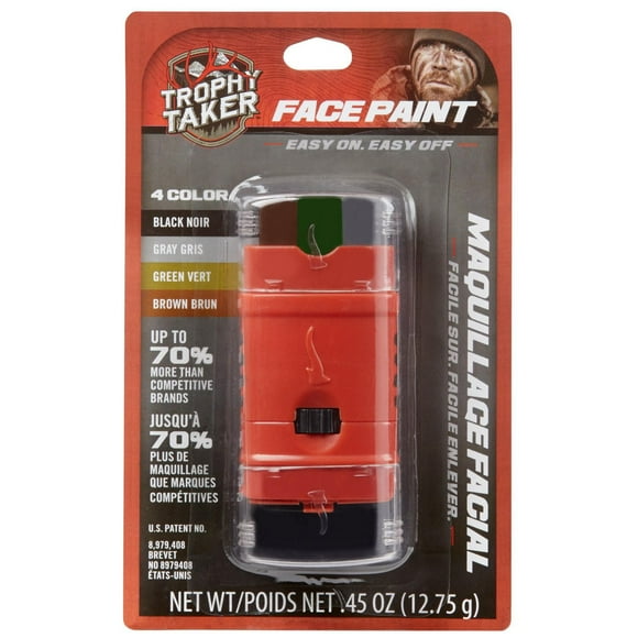 Trophy Taker T2701 Système de peinture faciale 4 couleurs (carte blister) 70 % de plus que les autres marques Peinture sur visage