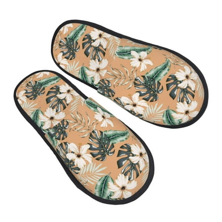 

House Slippers for Women Men - Flower Leaves Soft House Shoes Fuzzy Slippers Lightweight Slip-On Cozy House Slippers for Woman Indoor Outdoor