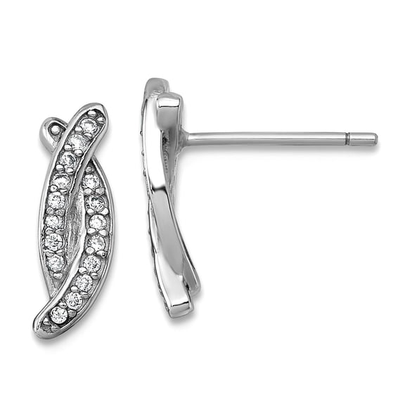925 Sterling Silver Rhodium Plated Polished Fancy Cubic Zirconia X Post Earrings 13x4.2mm Wide Stud Earring for Women