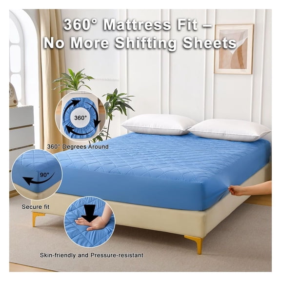 Queen Mattress Protector, Diamond Grid Waterproof Cover - Bed Bug Proof & Hypoallergenic - Cooling & Breathable - Deep Pocket 18 Inch - Premium Protection