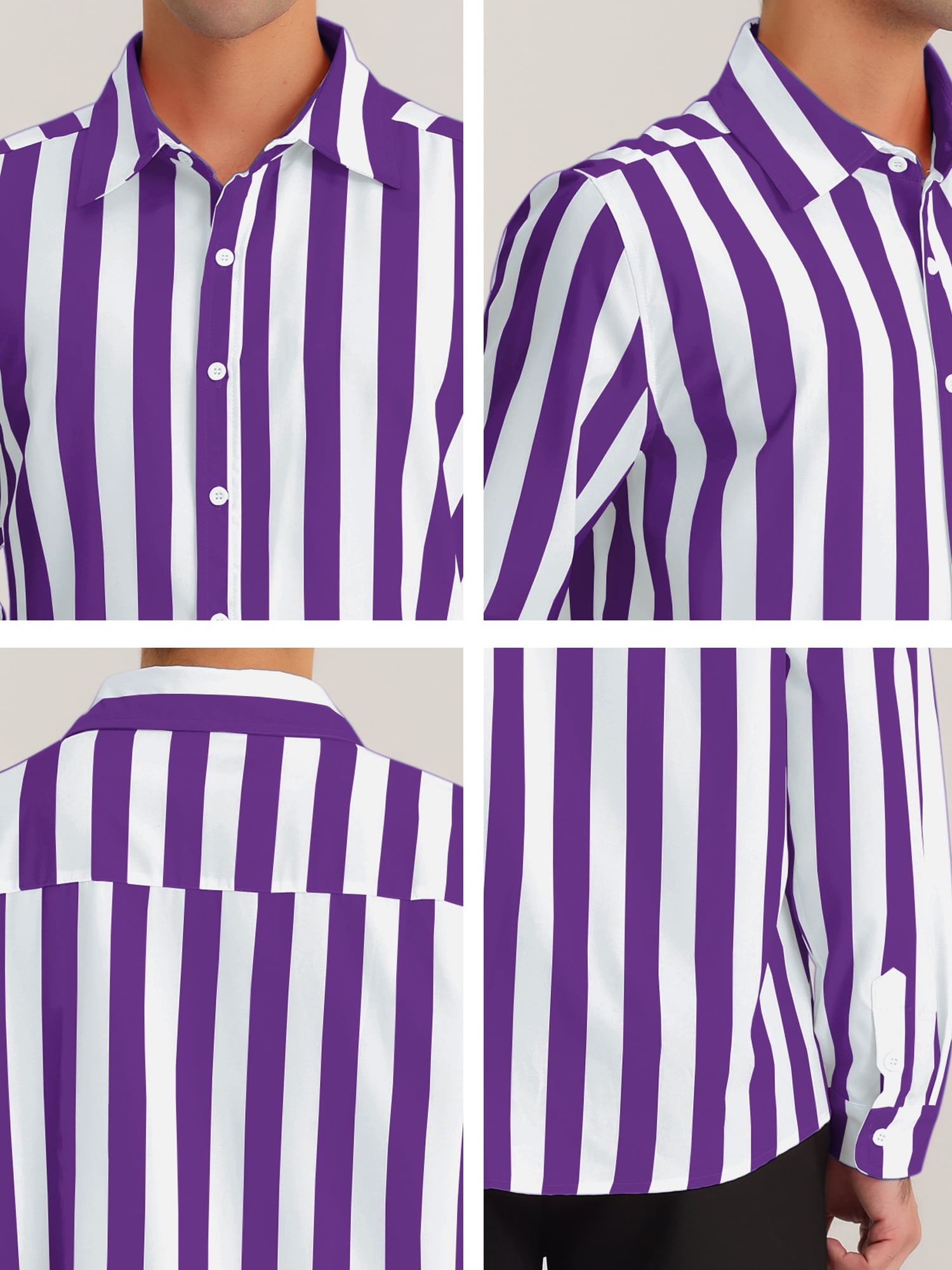 Unique Bargains Men's Casual Striped Long Sleeves Button Down Dress Shirts S Purple White