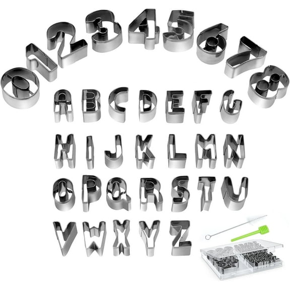 Alphabet & Number Cookie Cutters Sets of 35 Pieces Mold Tools for Fondant Biscuit, Cake, Fruit, Vegetables, or Dough Stainless Steel
