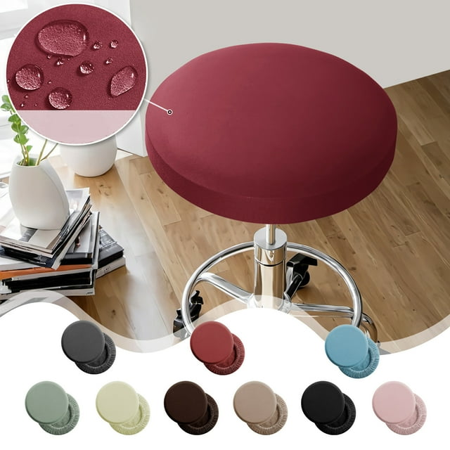 Kadlawus 9Pcs Elastic Round Stool Cover for Bar, Milk Silk Polyester Chair Cover, Waterproof Elastic Stool Slipcover for Lift Chair, Dining Chair, Kitchen Stool