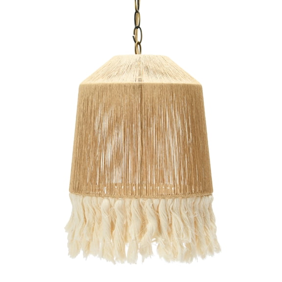 Creative Co-Op Coastal Pendant Lamp with Natural Paper Rope Shades, Fringe Detail and Iron Base