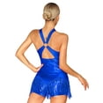 thumbnail image 6 of Kaerm Women 2Pcs Glittery Latin Dance Outfit Cross Front Tassel Leotard with Metallic Gloves Royal Blue XL, 6 of 6