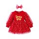 thumbnail image 1 of Diseño de moda: vestido de manga abullonada de malla con estampado de letras en inglés con estampado navideño en caliente para niñas y niños, 1 of 6