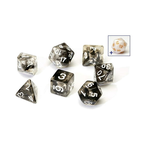 Sirius Dice SDZ000108 7 Piece Transparent Cloud Dice Set - Black & White