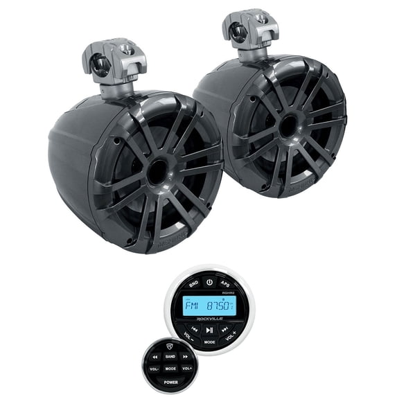 (2) Memphis MXA82TG Grey 8" Marine Wakeboard Tower Speakers+Bluetooth Receiver