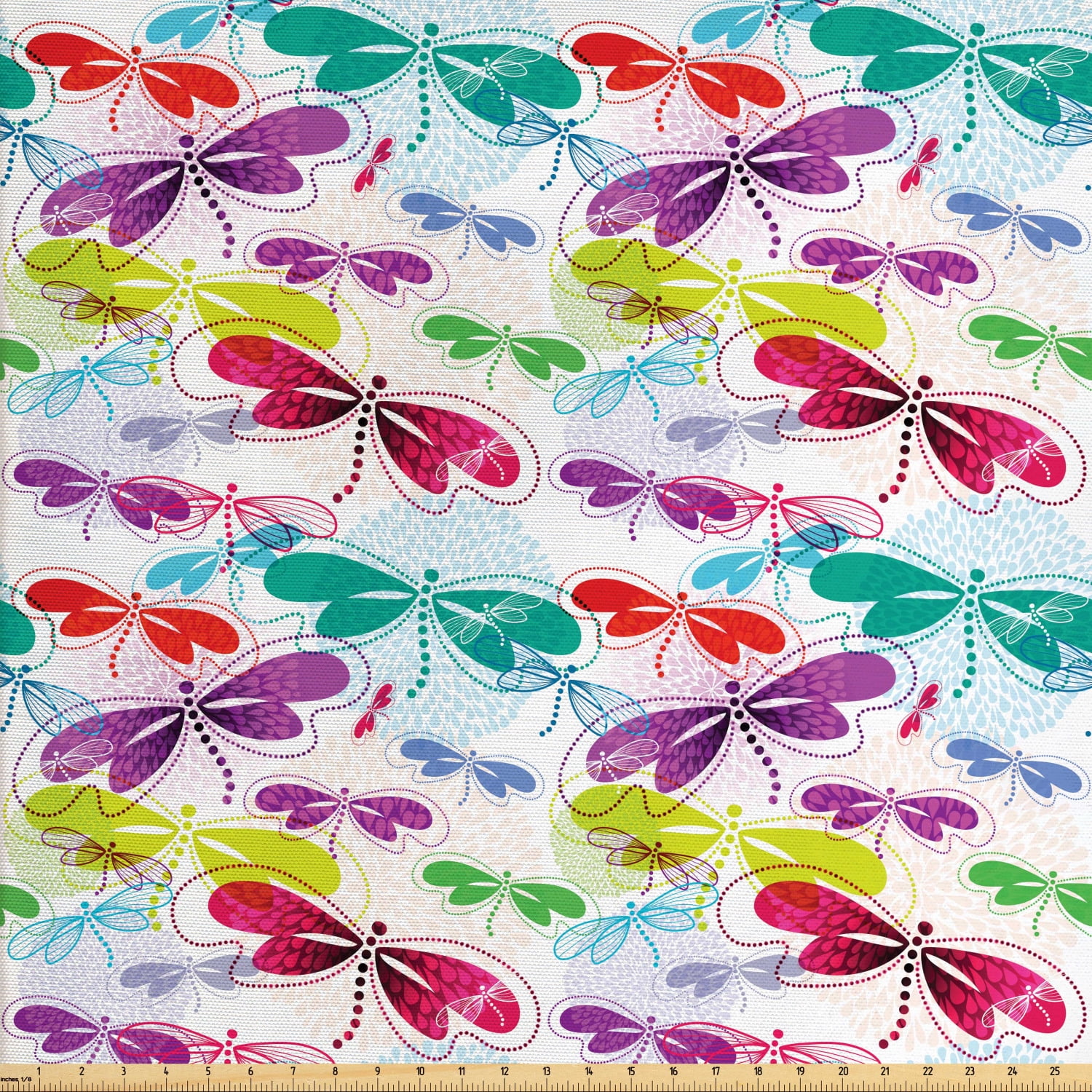 Dragonfly Fabric by The Yard, Modern Dragonfly and Floral Pattern