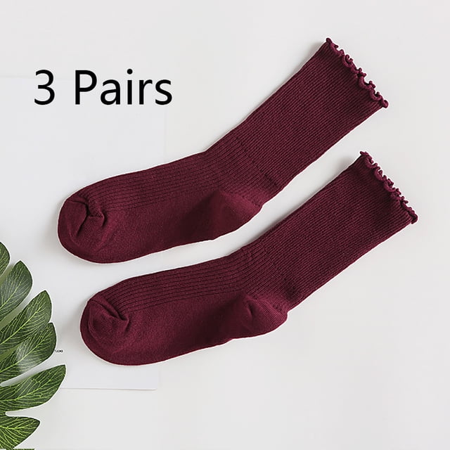 Calcetines de mujer. Calcetines casuales con puños vueltos y volantes hasta el tobillo, transpirables, de algodón de punto fresco, con forma de lechuga, paquete de 3