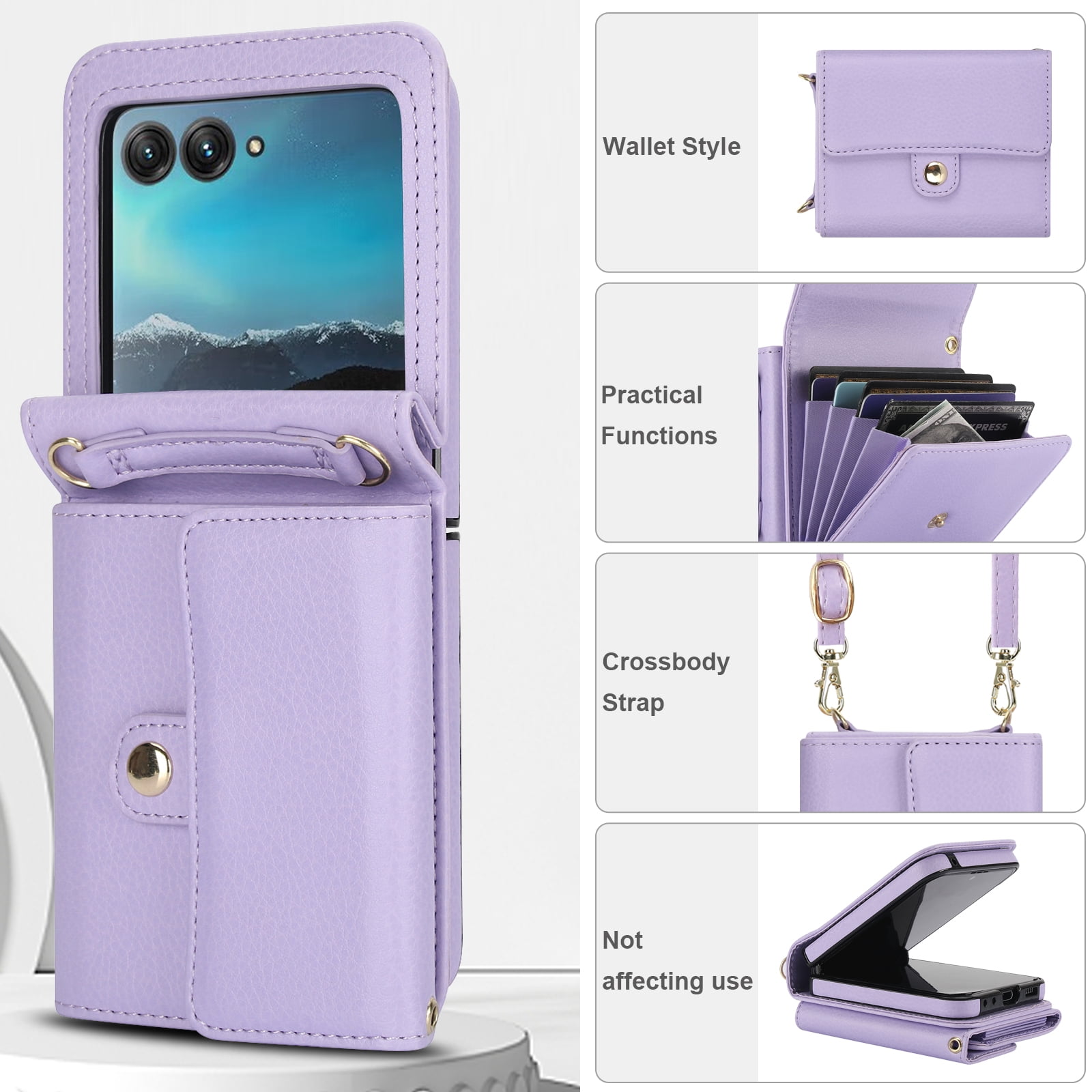 Allytechgroup for Motorola Razr 2025 Wallet Case, Stylish Practical Protective Premium PU Leather Cards Slots Hand Wrist Crossbody Strap Phone Case for Motorola Razr 2025, Purple