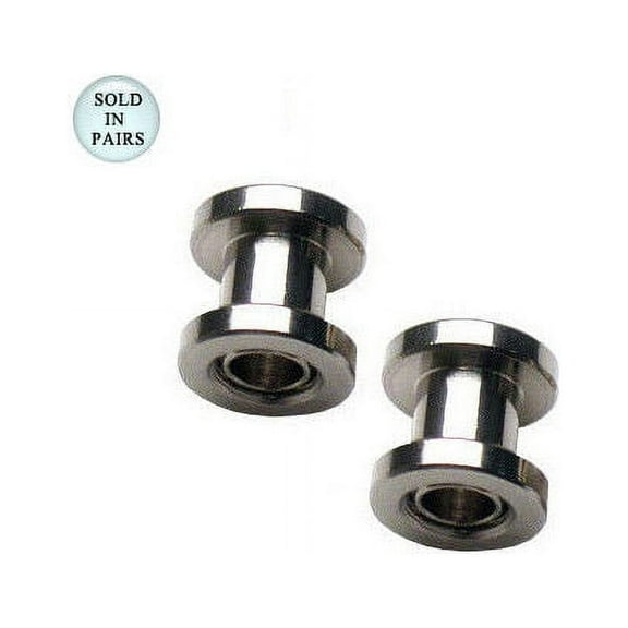 Pair of Double Flared Surgical Steel Ear Plugs Eyelet - 10 Gauge to 00G