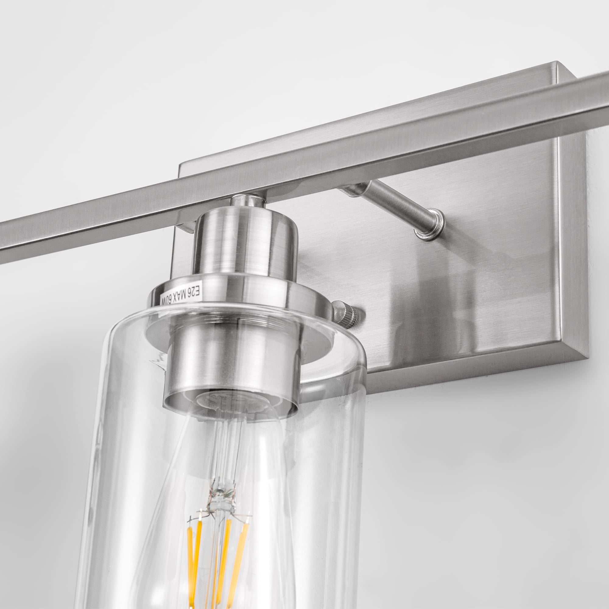 YANSUN 24 in 3-Light Industrial Brushed Nickel Vanity Light Fixtures for Bathroom with Clear Glass Shades, for Master Bath, Guest Bathroom, Powder Room or Bedroom