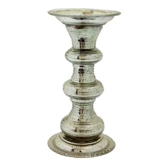 A&B Home Glass Pillar Candle Holder - 12" - Antique Silver Finish