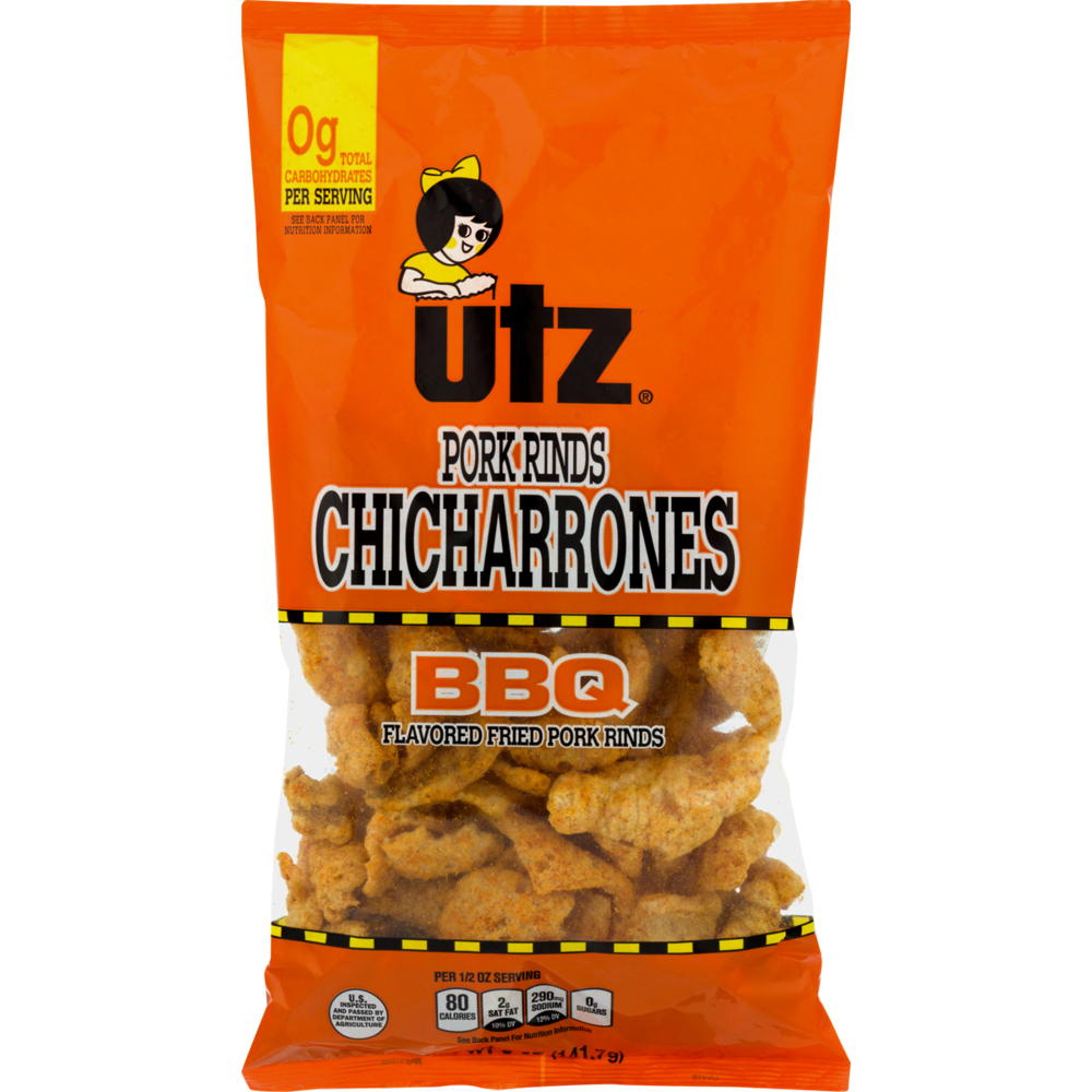 Utz Fried Pork Rinds Chicharrones (BBQ, 65 oz. Bags)