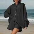 thumbnail image 4 of JSheng Women's Casual Lapel Shirt Summer Fashion Soft Long Sleeve Imitation Cotton and Linen Bloues Black XXL, 4 of 5