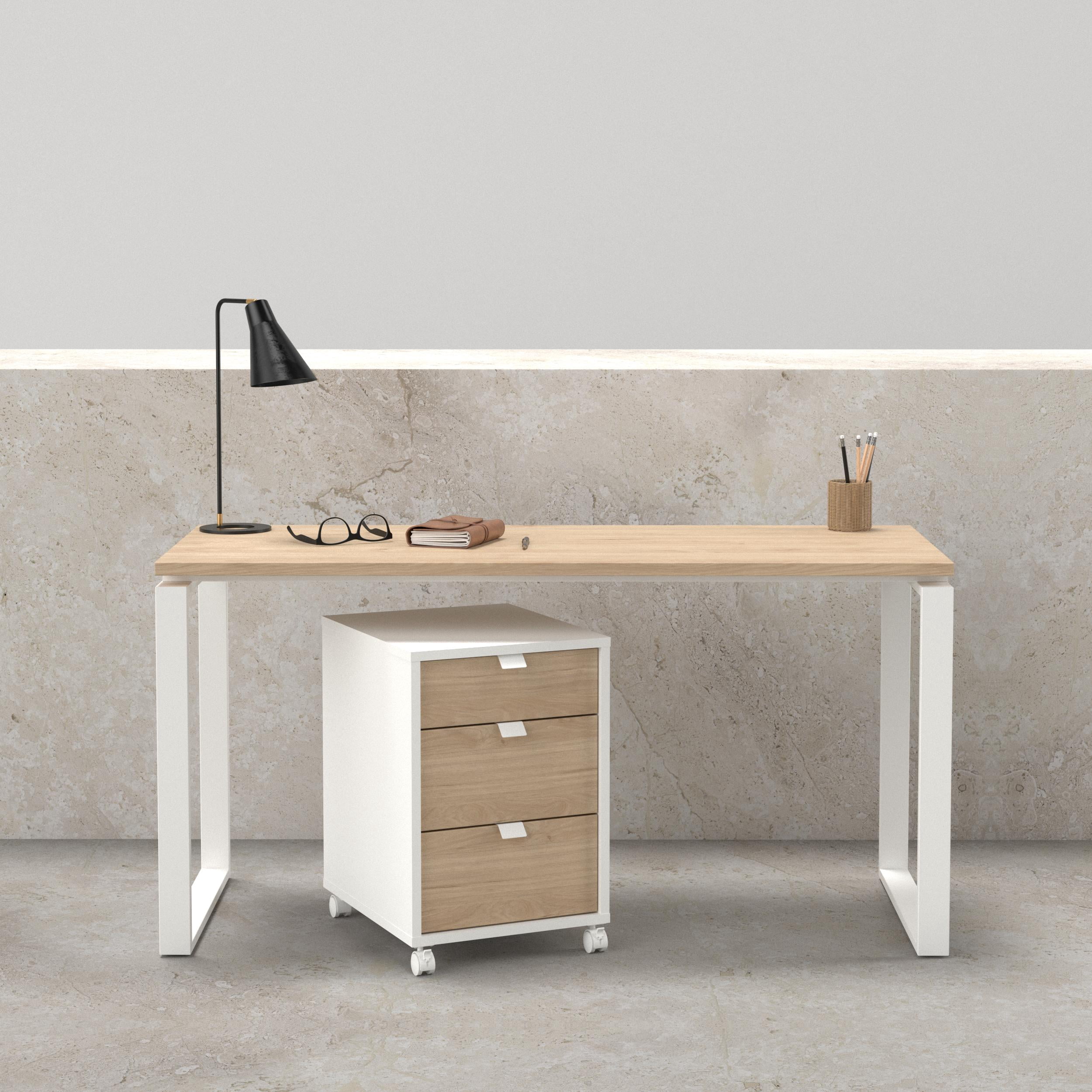 Tvilum Sign 2-Piece Home Office Set with Desk and Mobile Storage, Jackson Hickory and White
