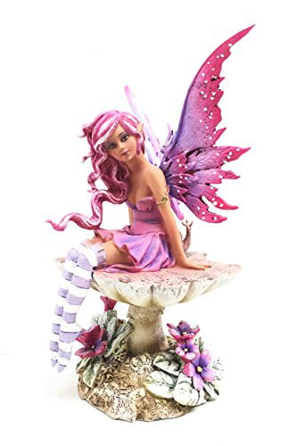 Amy Brown Violet Faery ebony Fairy Figurine on a Mushroom BNIB 