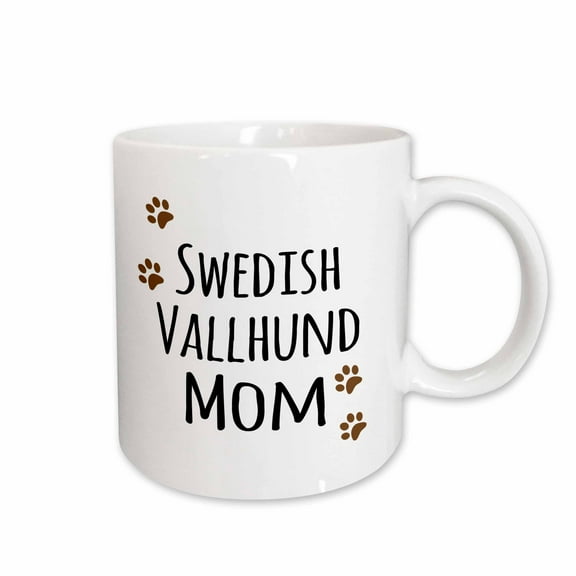 3drose, Swedish Vallhund Dog Mom - Doggie by Breed - Muddy Brown Paw Prints - Doggy Lover - Pet Owner Love, 15oz Mug