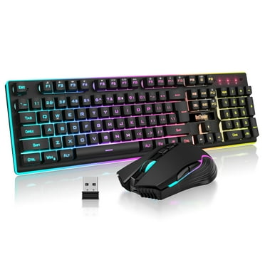 K10 Wireless Gaming Keyboard and Mouse Combo, LED Backlit Rechargeable 3800mAh Battery, Mechanical Feel Anti-ghosting Keyboard   7D 3200DPI Mice for PC Gamer (Black)