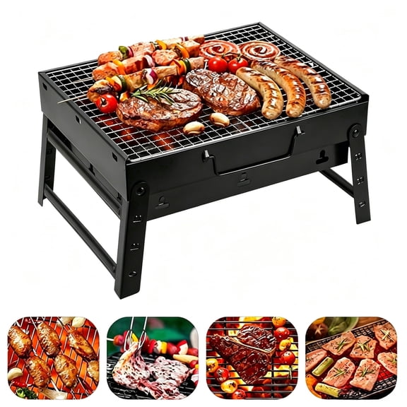 JUXIAO 14 in Portable Folding Charcoal Grill, Compact Lightweight Outdoor Grill for Camping Barbecue Grill, Camping, Beach, Picnics, Backyard, Black