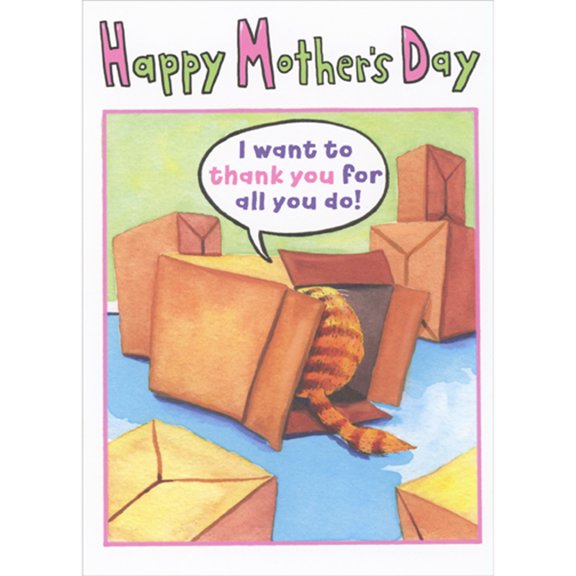 RSVP Cat Playing Inside Box: I Want to Thank You Funny Mother's Day Card from Cat