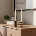 thumbnail image 3 of Mela Artisans Striped Marble & Acacia Candleholders -Black, 3 of 5