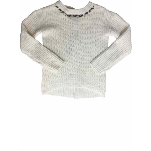 Girls Cream Knit Rhinestone Chunky Knitted Pullover Sparkly Pull Over Sweater