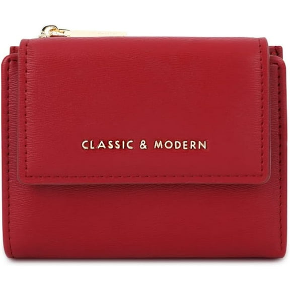 Fashion Small Wallet Bifold Wallet Zipper Pocket Cash Card ID Window Coin Purse for Women Girls (RED)