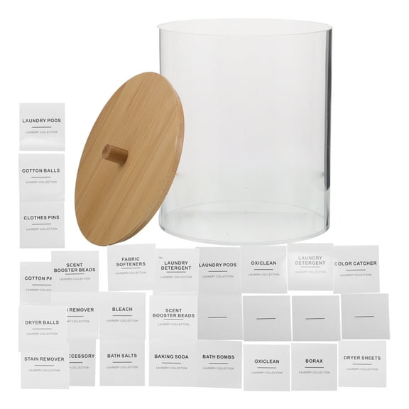 Transparent Acrylic Laundry Room Storage Container With 27 Labels Round Tissue Dispenser For Detergent And Fabric Softener