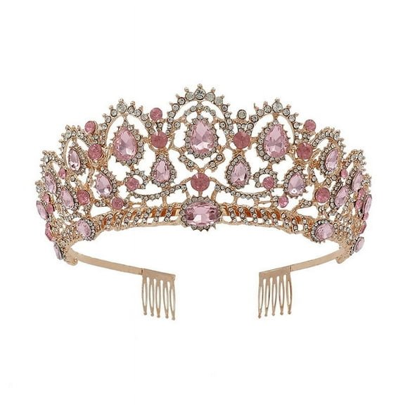 NAMZI Wedding Tiara for Bride Princess Tiara Headband Bridal Crown,Crystal Rhinestone Hair Jewelry Decor for Queen Girl Bride Birthday Prom Wedding Pageant Halloween Costume Party(Pink)
