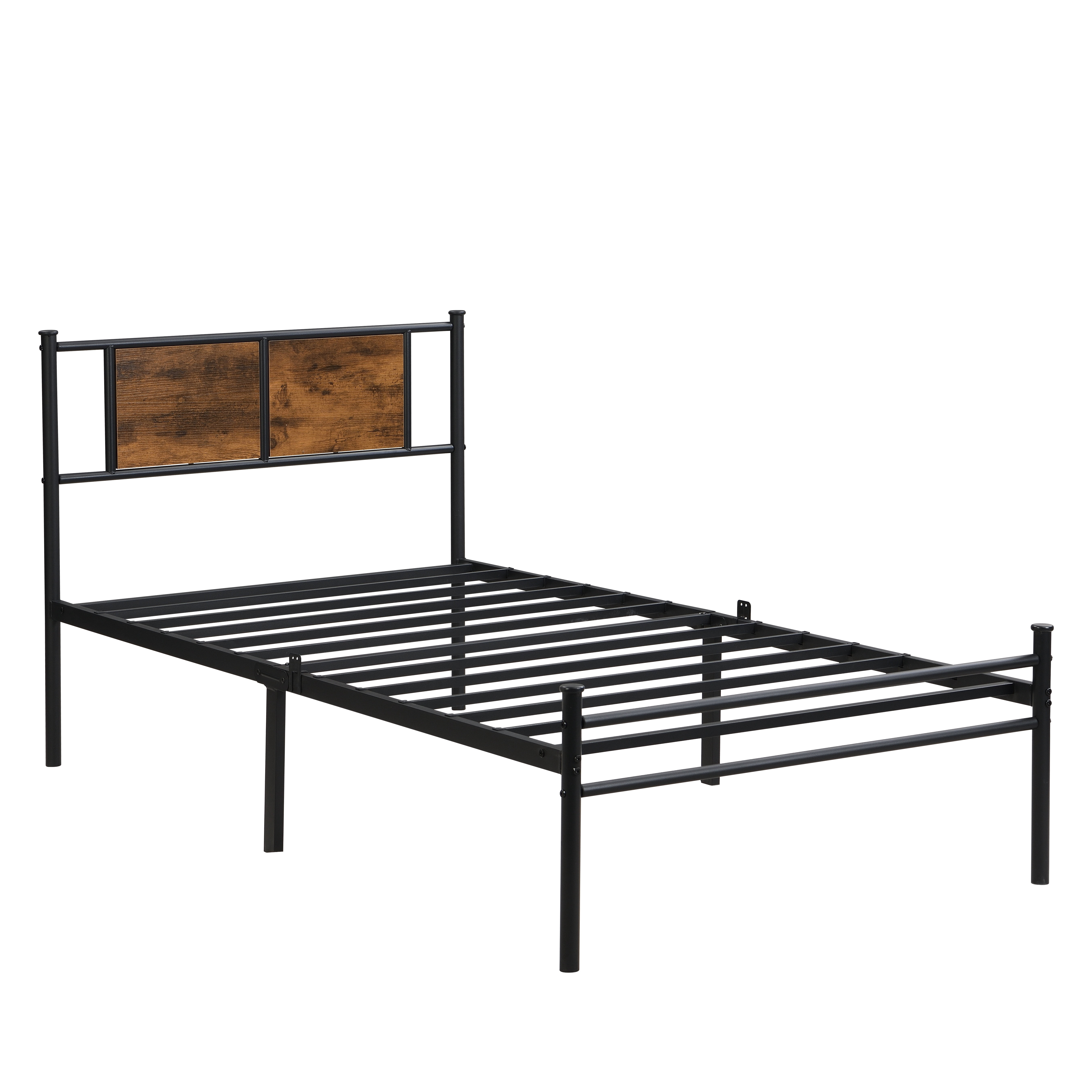 Bed Frame, Metal Bed Frame, Twin XL Size Bed&nbsp;Platform with Wood Panel Headboard, Sturdy Steel Slats, Under Bed Storage, Black+Brown, 82.68 Inch Length, No Box Spring Needed