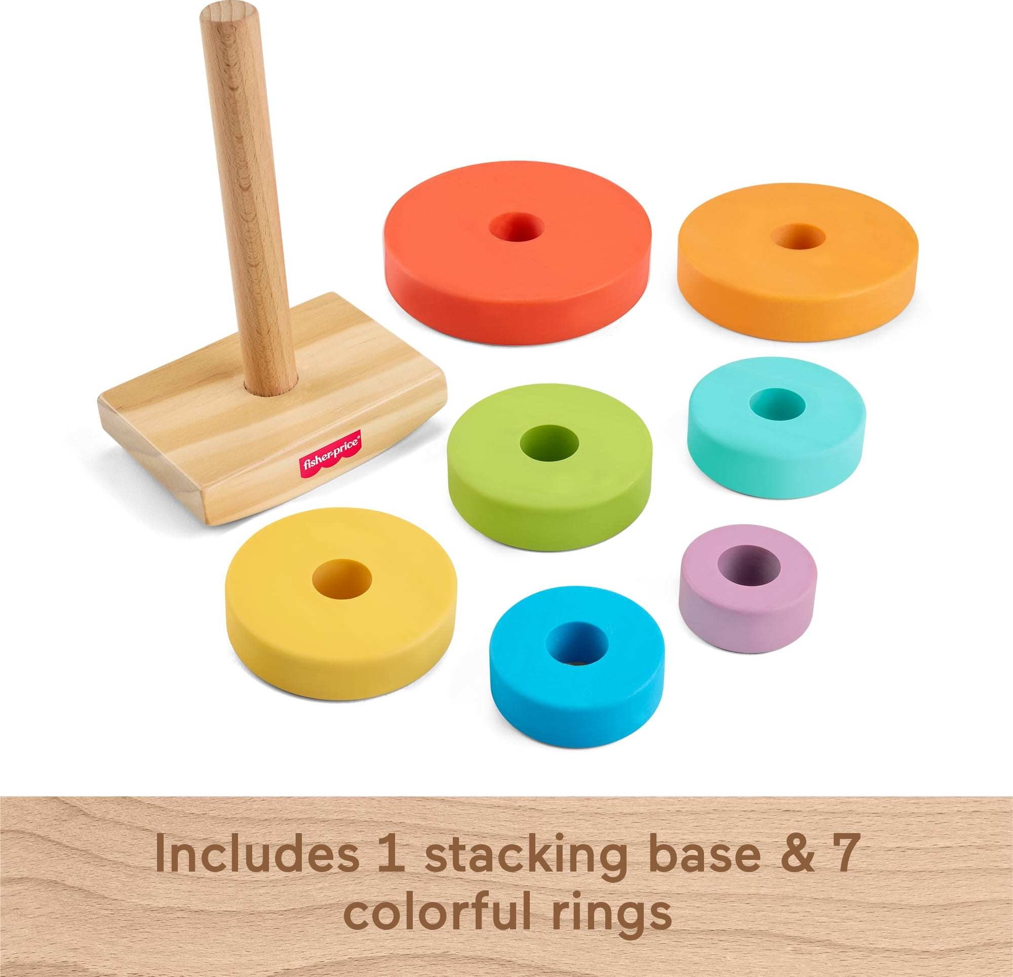 Fisher-Price Wooden Rock-a-Stack, Toddler Ring-Stacking Activity Toy with 8 Wood Pieces