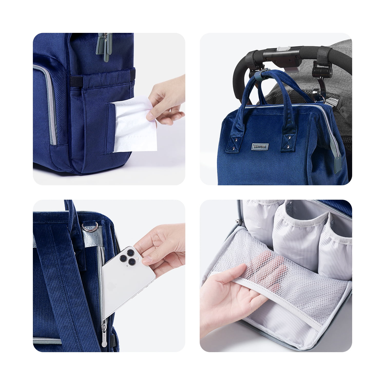 Sunveno Corduroy Diaper Bag, Large Capacity, Water-Resistant Disposable Diaper Bags