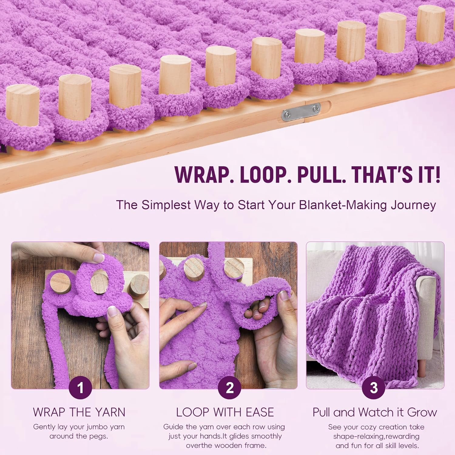 40” Chunky Knitting Blanket Loom - Customizable Knitting Looms - Adjustable Size & Portable Design Chunky Knit Blanket Loom - Beginner-Chunky Knitting for Beginners and Home Decoration