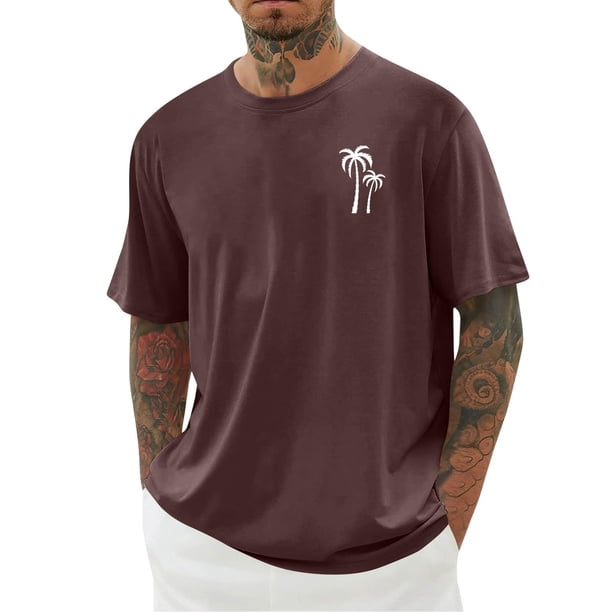 Camisas de Manga Larga para Hombres Imprimir Casual Cuello Redondo Blusa de Manga Corta, Camisas de Lino para Hombres