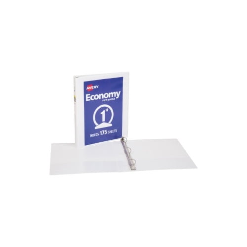 Avery Economy View Binder 1' Binder Capacity - Letter - 8 1/2' x 11' Sheet Size - 175 Sheet Capacity - Round Ring Fastener(s) - 2 Internal Pocket(s) - Vinyl-covered Chipboard - White - Lightweight